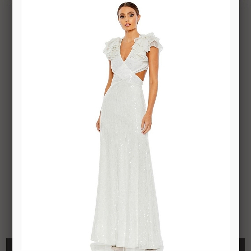 NEW! ๐ค Mac Duggal Bridal 10829 Sleeves Dress - Full Sequined A-Line Prom Dress - Picture 2 of 15